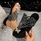Purpdrank [Summer Rhinestone Butterfly Sandals] Women's Rhinestone Butterfly Decor Slide Sandals, Fashion Clip Toe Summer Shoes, Lightweight Slide Sandals