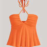 Purpdrank Chic Cross Front Ruched Halter Top - Flattering Tie Back, Sleeveless Summer Style - Trendy Y2K Inspired, Perfect for Cute & Coquette Fashionistas