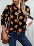 Cozy Autumn Maple Leaf Print Crew Neck Sweater - Soft 100% Polyester Casual Knit Pullover with Long Sleeves, Slight Stretch, Loose Fit, and Warmth for Fall/Winter Season - Perfect for Outdoor Activities and Casual Wear