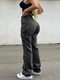 Women's Retro High-Waisted Stretchy Cargo Denim Pants, Y2K Street Style Elegant Solid Trousers Jeans, Urban Fashion