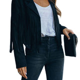 Purpdrank Long Sleeve Solid Color Open Front Coat - Women's Collared Jacket with Tassels - Black, Coffee, Pink