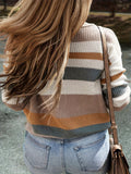 Color Block Crew Neck Sweater, Elegant Long Sleeve Sweater For Fall & Winter, Women's Clothing
