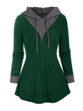 Womens Color Block Hoodie Sweatshirt - Stylish & Cozy Tunic with Drawstring Hood - Relaxed Fit Casual Wear for Everyday Comfort