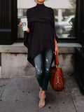 Purpdrank - Casual Asymmetric Solid Color High-Neck T-Shirts Tops