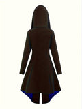 Vintage-Inspired Peplum Hooded Dress - Color Block, Micro Elasticity, Long Sleeve, Polyester, Solid Color, No Printing, Spring/Fall Wear - Womens Gothic Bandage Dress for Adult