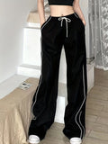 Purpdrank Stylish Y2K Baggy Pants - Contrast Binding, Drawstring Waist, Slant Pocket, Comfortable, Relaxed Fit, Fashionable Women's Clothing