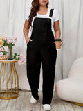 Purpdrank Casual Plus Size Sleeveless Pocket Solid Buckle Overall Jumpsuit - Women's Clothing