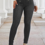 Purpdrank Button Fly Pintuck Skinny Jeans, Double-breasted Medium Stretch Vintage Style Denim Pants, Women's Denim Jeans & Clothing suit for autumn