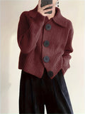 Plus Size Solid Color Button Front Knitted Cardigan, Stylish Casual Long Sleeve Cardigan For Fall & Winter, Women's Plus Size Clothing