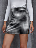 Stylish Women's High Waist Elegant Houndstooth Skirt for Work & Office, Fashion Clothing
