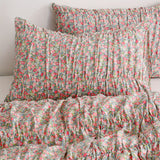 Purpdrank  Ruched Floral Duvet Cover Queen Size, 100% Cotton Farmhouse Shabby Chic Garden Bedding Sets Boho Pink Flower 3pcs Soft Comforter Cover Set with Pillowcases for All Seasons And Girls Women Room Decor