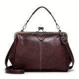 Purpdrank Chic Vintage-Inspired Faux Leather Handbag with Kiss Lock - Versatile Crossbody & Clutch Purse for Women, Durable & Lightweight, Perfect Gift for Mom or Girlfriend
