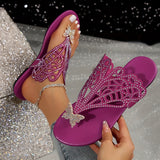 Purpdrank [Summer Rhinestone Butterfly Sandals] Women's Rhinestone Butterfly Decor Slide Sandals, Fashion Clip Toe Summer Shoes, Lightweight Slide Sandals