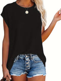 Purpdrank Casual Crew Neck Short Sleeve Simple Solid Versatile T-shirt - Women's Clothing