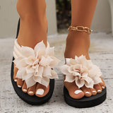 Purpdrank All-Season Floral Embellished Flip-Flops - 1pc Women'S Solid Color Slip-On Vacation Style - Fabric Upper, EVA Sole & Insole, Mid Heel
