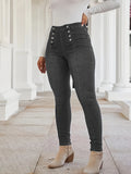 Purpdrank Button Fly Pintuck Skinny Jeans, Double-breasted Medium Stretch Vintage Style Denim Pants, Women's Denim Jeans & Clothing suit for autumn