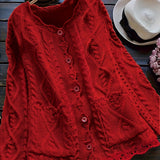 Purpdrank Plus Size Solid Color Cable Knitted Cardigan, Casual Button Front Long Sleeve Cardigan, Women's Plus Size Clothing