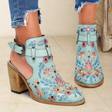Purpdrank Women's Embroidered & Studded Decor Chunky Heeled Boots, Slingback Faux Leather Ankle Boots, Women's Footwear