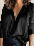 Purpdrank - Solid Color V-Neck Long Sleeves Blouse Shirt Top