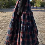 Purpdrank  Women's Elegant Plaid A-Line Midi Skirt - Long Flared Hem, Machine Washable, All-Season Versatile Fit for Casual & Formal Outfits, Cute Skirts, Nontransparent Fabric