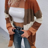 Purpdrank Plus Size Womens Cozy Colorblock Stripe Knitted Cardigan - Soft Medium Stretch Acrylic Fabric, Casual Long Sleeve Open Front, Machine Washable - Perfect for Fall/Winter Season