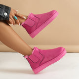 Women's Solid Color Short Boots, Casual Slip On Plush Lined Ankle Boots, Comfortable Winter Boots