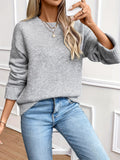 Cozy Crew Neck Sweater - Soft, Elegant, Long Sleeve, Solid Color, Fall & Winter Essential - Women's Fashionable Clothing for Chilly Days