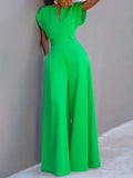 Purpdrank - Urban Cap Sleeve Solid Color Wide Leg Jumpsuits
