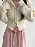 Two-way Cable Kit, Long Sleeve Chic Zip Cardigan, Drop Shoulder Slim Collared For Fall & Winter, Women's Clothing