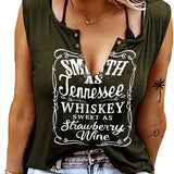 Purpdrank Smooth As Tennessee Whiskey, Sweet As Strawberry Wine" Women's Sleeveless V-Neck Tank Top - Casual, Machine Washable, Polyester Blend with Ring Detail - Perfect for Country Music Nights, Country Music T Shirts