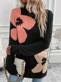 Purpdrank Long Sleeve For Fall & Winter Floral Pattern Crew Neck Sweater, Casual Women's Clothing
