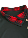 Trendy Plaid Print Tunic Top - Asymmetrical Button-Decorated Design with Color Block - Versatile for Spring & Fall - A Must-Have for Fashion-Savvy Women