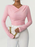 Rib Knit V Neck Sweater, Casual Long Sleeve Sweater For Fall & Winter, Women's Clothing