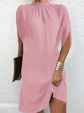 Purpdrank - Loose Raglan Sleeve Solid Color Mock Neck Mini Dresses