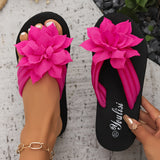 Purpdrank All-Season Floral Embellished Flip-Flops - 1pc Women'S Solid Color Slip-On Vacation Style - Fabric Upper, EVA Sole & Insole, Mid Heel