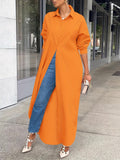 Long Sleeve For Spring & Fall, Casual Longline Button Front Shirt, Women's Clothing