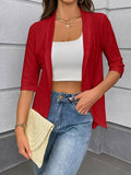 Elegant Open Front Solid Cardigan, Eyelet Embroidered Long Sleeve Cardigan For Spring & Fall, Women's Clothing