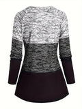 Plaid & Stripe Print Colorblock T-Shirt, Casual Long Sleeve Crew Neck Top For Spring & Fall, Women's Clothing