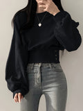 Purpdrank Womens Soft Y2K Knit Sweater with Button Accent - Trendy Crew Neck, Long Sleeve for Fall & Winter Chic