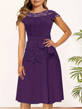 Chic Spring/Fall Elegance: Timeless Belted Lace Contrast A-Line Dress, Easy Maintenance & Comfort Fit