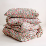 Purpdrank  Ruched Floral Duvet Cover Queen Size, 100% Cotton Farmhouse Shabby Chic Garden Bedding Sets Boho Pink Flower 3pcs Soft Comforter Cover Set with Pillowcases for All Seasons And Girls Women Room Decor