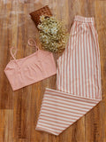 Purpdrank  Women's Premium Pink Slimming Suspenders + Vertical Stripe Wide Leg Pants, Visual Lengthening and Slimming, Versatile and Comfortable