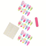 Purpdrank  30pcs Summer Beach Shell Colorful Starfish Flower Butterfly Heart Almond Nail Art Press-On Nail Stickers + Jelly File Strips