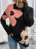 Purpdrank Long Sleeve For Fall & Winter Floral Pattern Crew Neck Sweater, Casual Women's Clothing