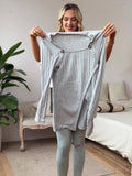Purpdrank Chic Ribbed Long Sleeve Top with Unique Button Accent - Asymmetrical Hem - Perfect for Womens Spring & Fall Fashion