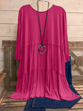 Plus Size Womens Chic Smock Dress - Flattering Long Sleeves, Rich Solid Color, Soft Round Neck with Delicate Ruffle Trim - Fashionable Casual Wear