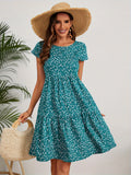 Floral Print Crew Neck Dress, Vintage Short Sleeve Dress For Spring & Summer, Women's Clothing