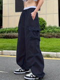 Purpdrank Y2K Chic Draped Cargo Pants - Versatile Solid Drawstring Design with Pockets - Fashion-Forward Womens Streetwear