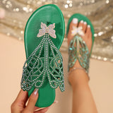 Purpdrank [Summer Rhinestone Butterfly Sandals] Women's Rhinestone Butterfly Decor Slide Sandals, Fashion Clip Toe Summer Shoes, Lightweight Slide Sandals