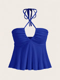 Purpdrank Chic Cross Front Ruched Halter Top - Flattering Tie Back, Sleeveless Summer Style - Trendy Y2K Inspired, Perfect for Cute & Coquette Fashionistas
